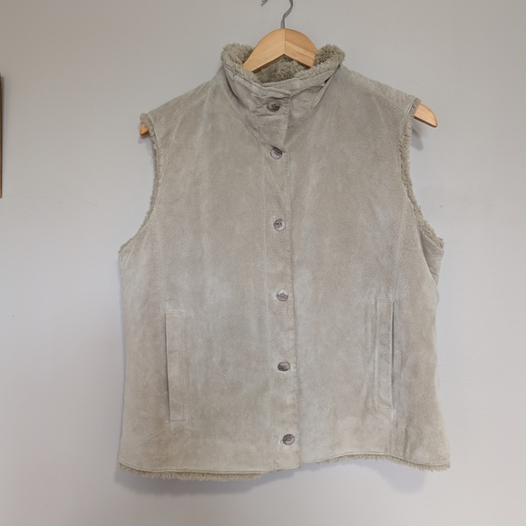 Vintage Esprit Suede Leather Cream Button Down Vest Women's XL - Picture 11 of 11